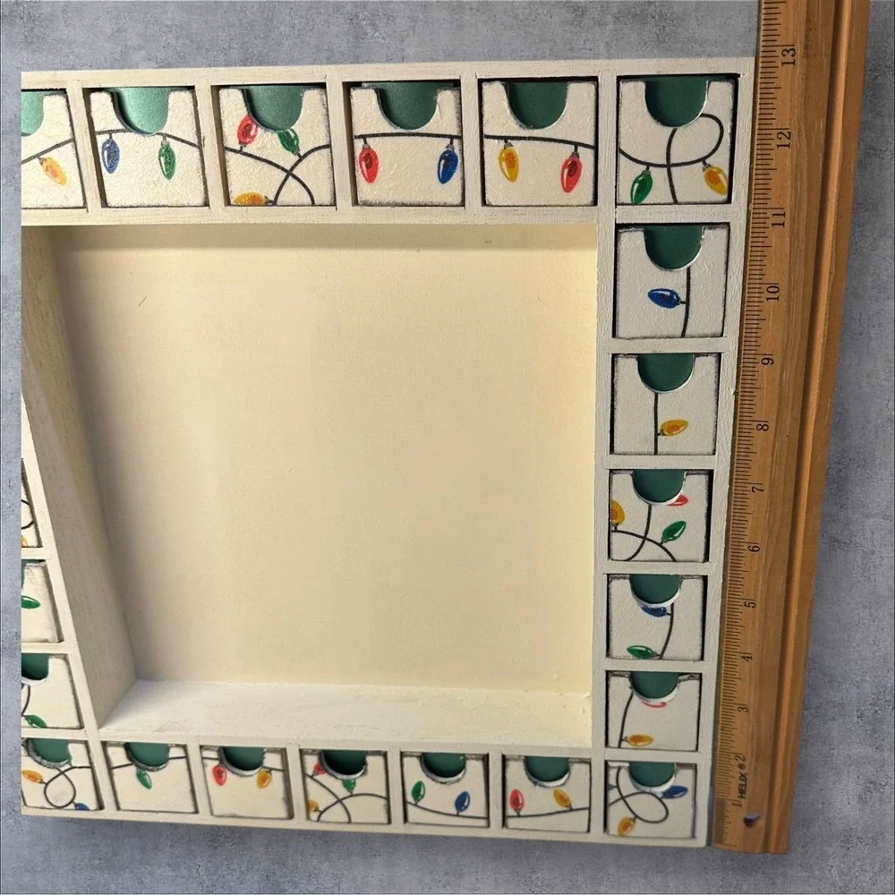 Wooden Advent Calendar 13x13‎ DIY Preassembled, Empty Drawers - Red Stickers
